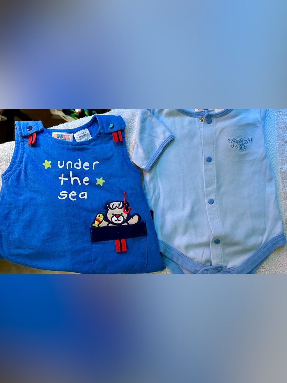 Blue Baby Overalls & Light Blue Onesie bundle